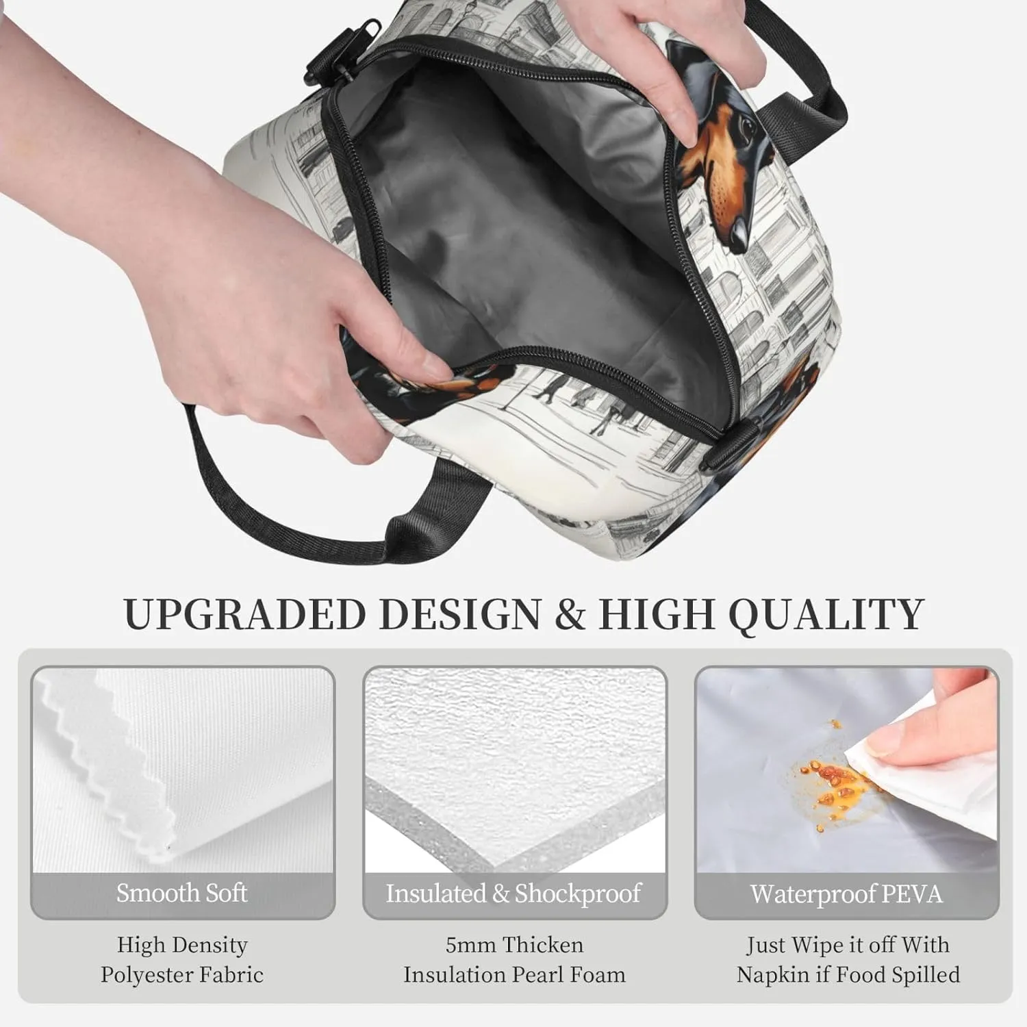 Parisian Dachshund Insulated Lunch Box Lunch Bag For Women Men Adult Size Reusable For Work Travel Outings