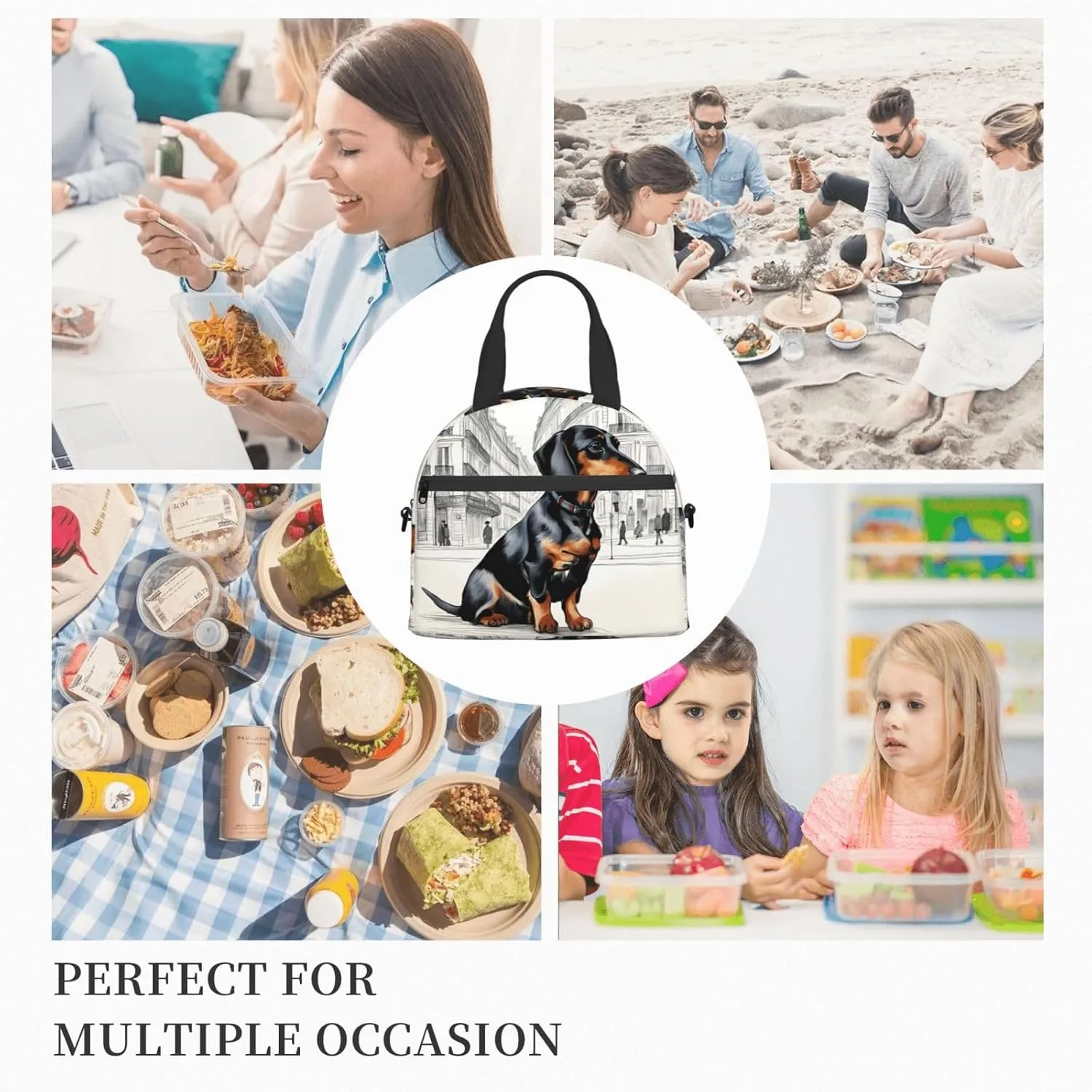 Parisian Dachshund Insulated Lunch Box Lunch Bag For Women Men Adult Size Reusable For Work Travel Outings