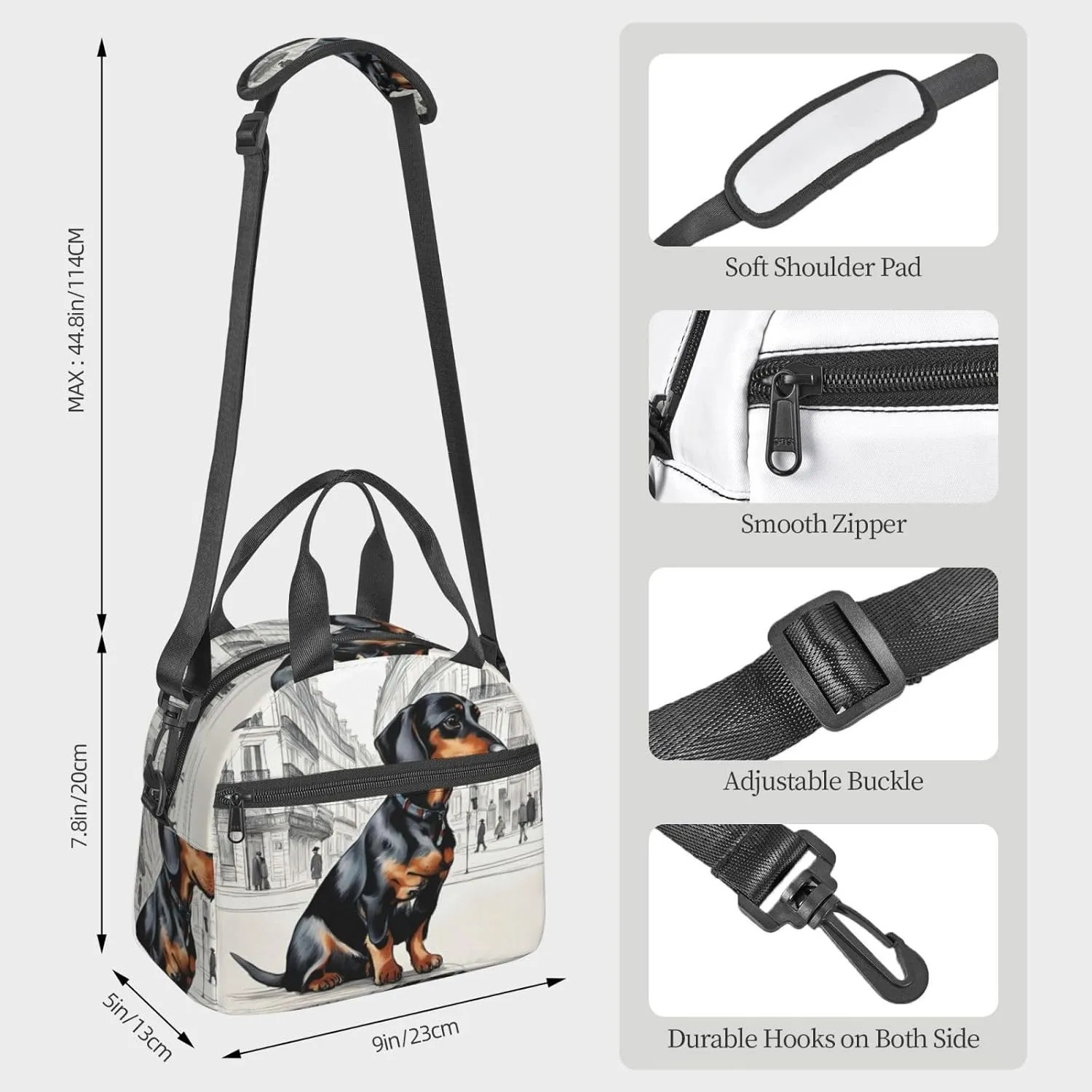 Parisian Dachshund Insulated Lunch Box Lunch Bag For Women Men Adult Size Reusable For Work Travel Outings
