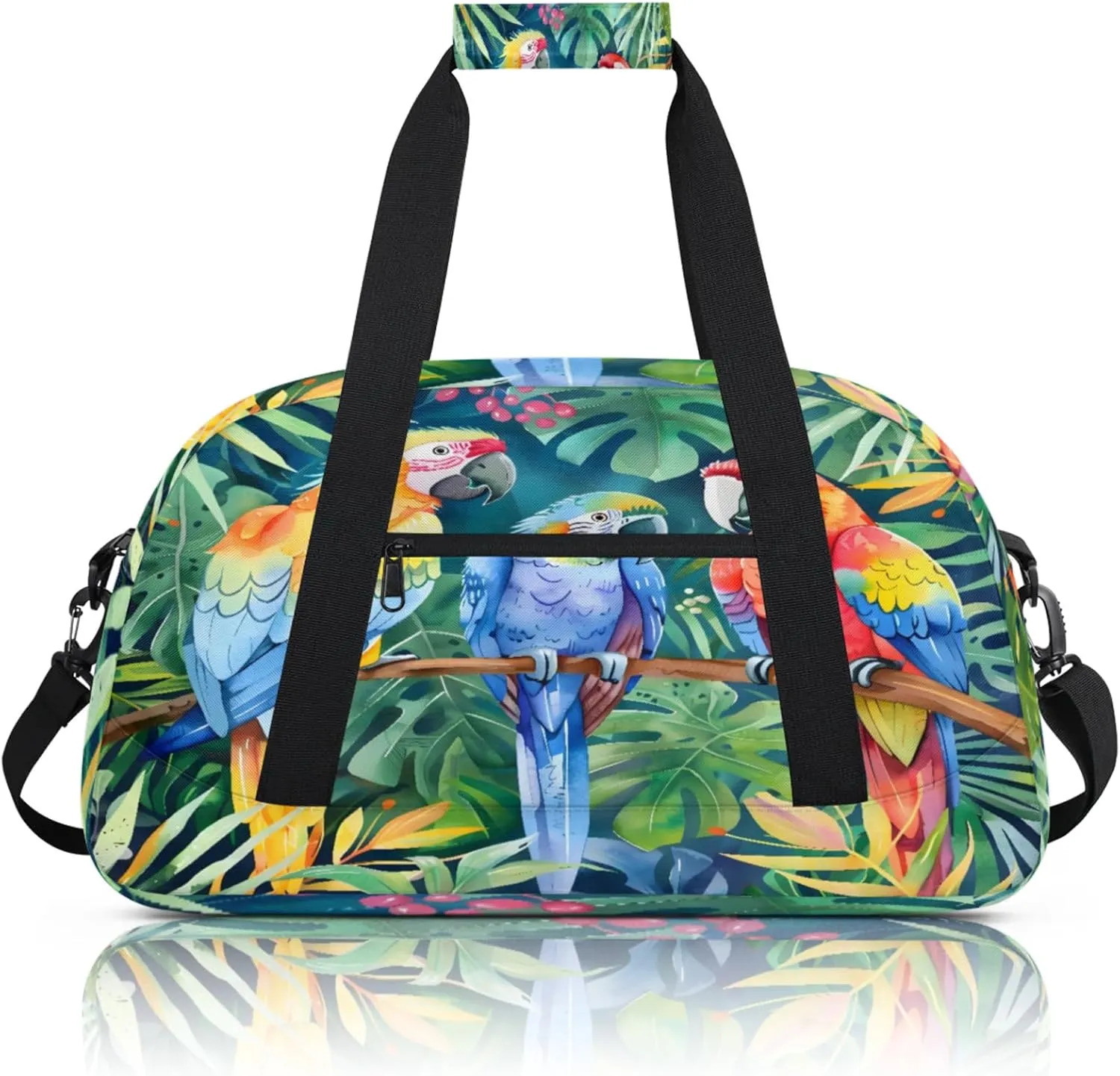 Parrot Tropical Palm Leaves Small Gym Bag 18 inch Carry On Duffel Bag for Weekender Travel Sports Workout Yoga Gymnastics Dance Ballet