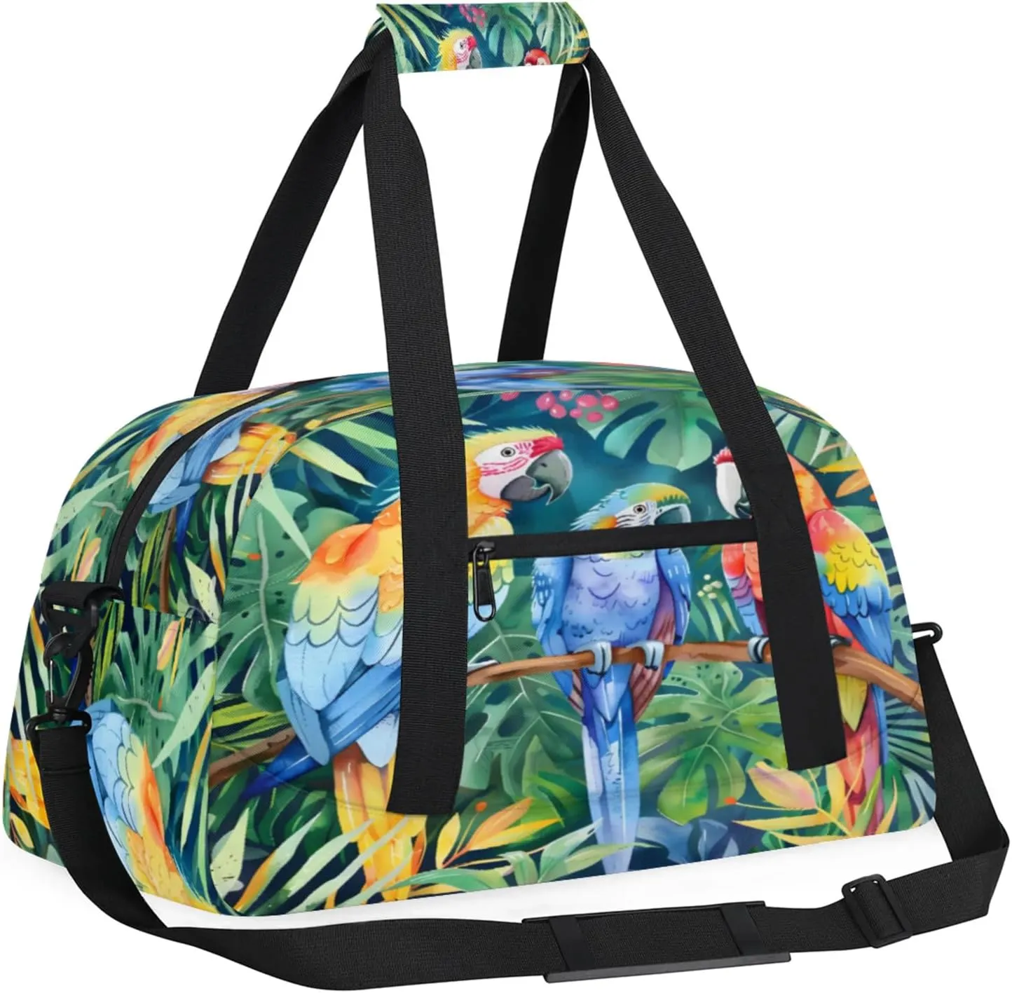 Parrot Tropical Palm Leaves Small Gym Bag 18 inch Carry On Duffel Bag for Weekender Travel Sports Workout Yoga Gymnastics Dance Ballet