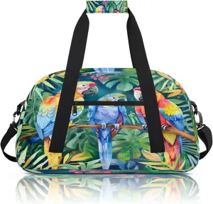 Parrot Tropical Palm Leaves Small Gym Bag 18 inch Carry On Duffel Bag for Weekender Travel Sports Workout Yoga Gymnastics Dance Ballet