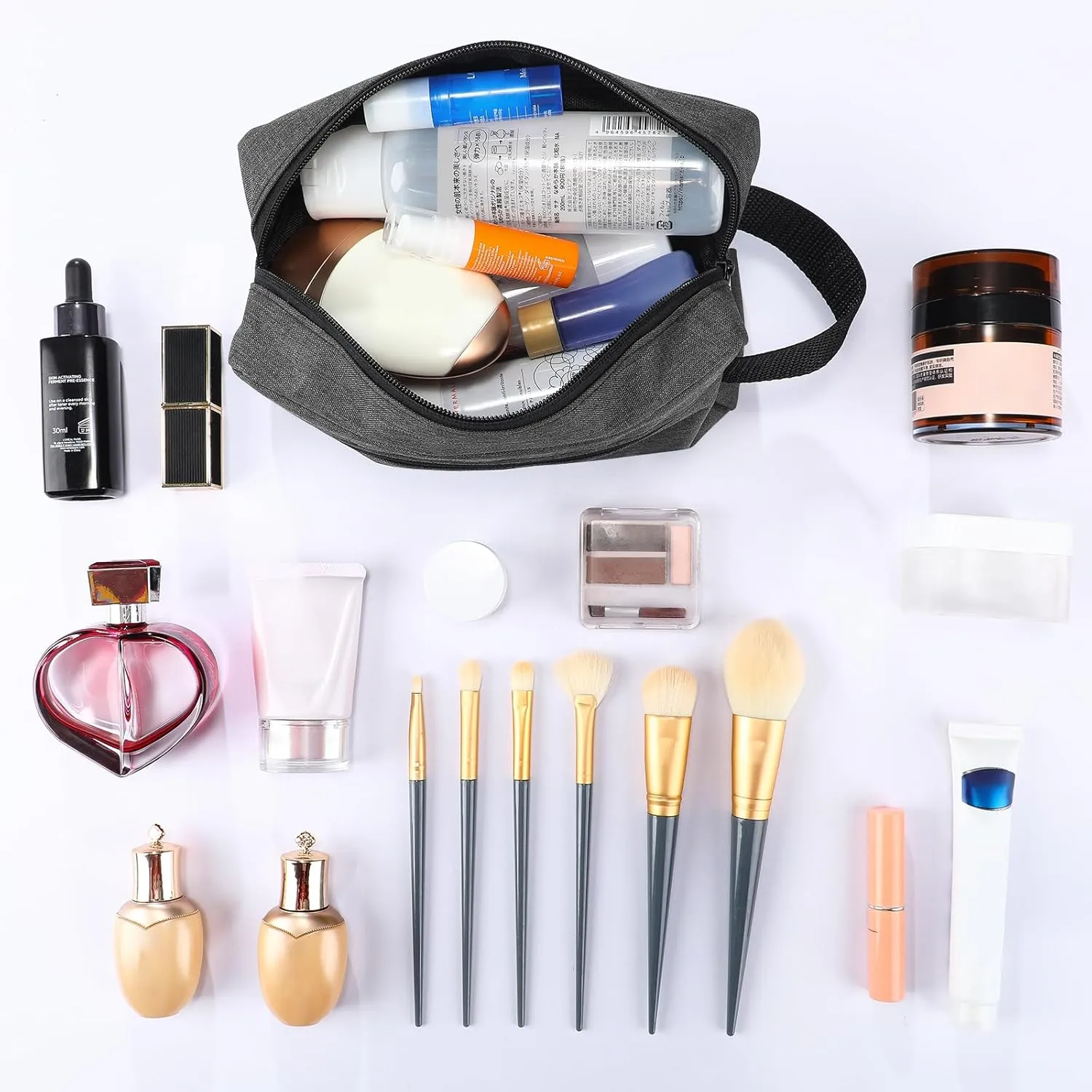 Paterr 16 Pcs Travel Toiletry Bag for Women Men Large Water Resistant Shaving Bag Hanging Cosmetic Bag with Handle and Divider Storage Travel Pouch Case (Dark Gray)