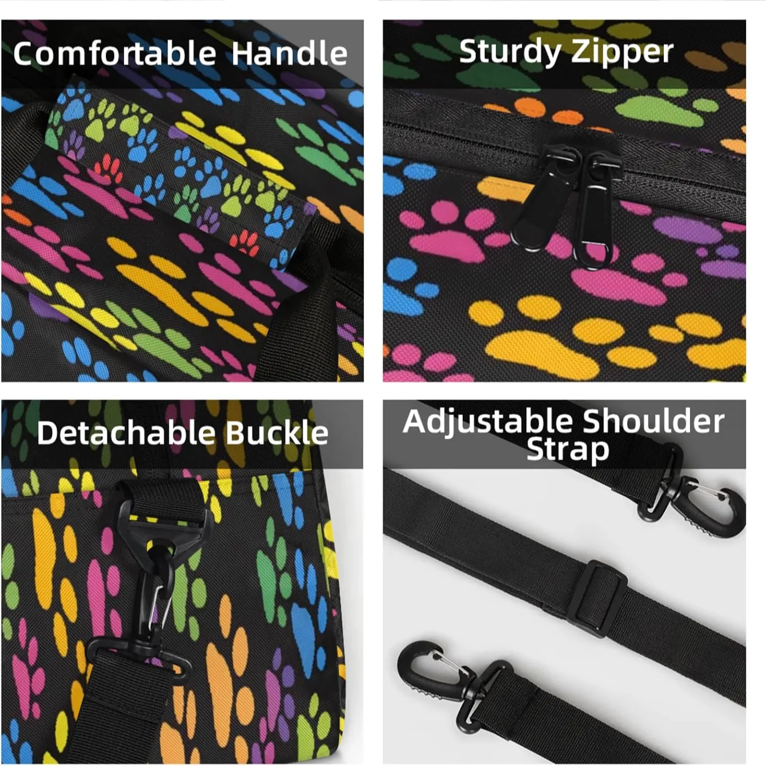 Paw Print Colorful Dog Paw Small Gym Bag 18 inch Carry On Duffel Bag for Weekender Travel Sports Workout Yoga Gymnastics Dance Ballet