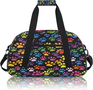 Paw Print Colorful Dog Paw Small Gym Bag 18 inch Carry On Duffel Bag for Weekender Travel Sports Workout Yoga Gymnastics Dance Ballet