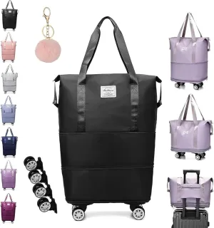 Pepepo Travel Bag with Wheels, 2025 New Large Capacity Travel Bag - Universal Wheel Removable, 48l Waterproof Expandable Foldable Duffle Bag (Black,One Size)