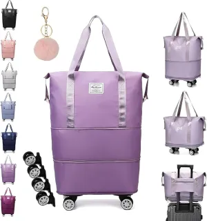 Pepepo Travel Bag with Wheels, 2025 New Large Capacity Travel Bag - Universal Wheel Removable, 48l Waterproof Expandable Foldable Duffle Bag (Light Purple,One Size)