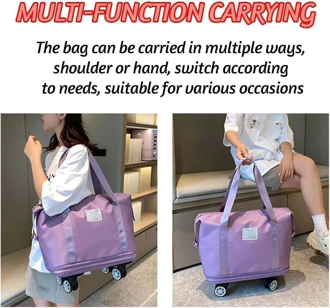Pepepo Travel Bag with Wheels, 2025 New Large Capacity Travel Bag - Universal Wheel Removable, 48l Waterproof Expandable Foldable Duffle Bag (Light Purple,One Size)