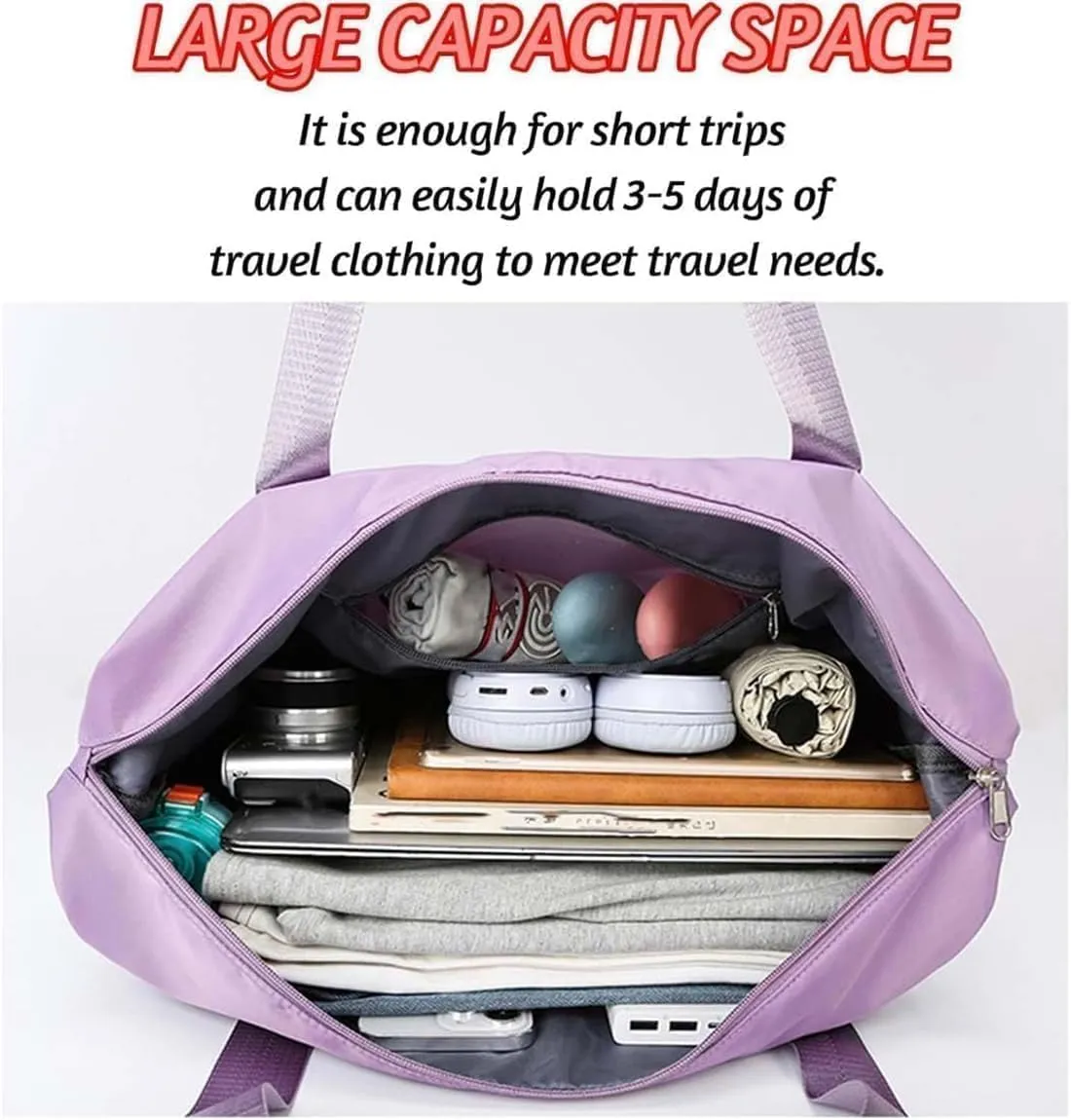Pepepo Travel Bag with Wheels, 2025 New Large Capacity Travel Bag - Universal Wheel Removable, 48l Waterproof Expandable Foldable Duffle Bag (Light Purple,One Size)