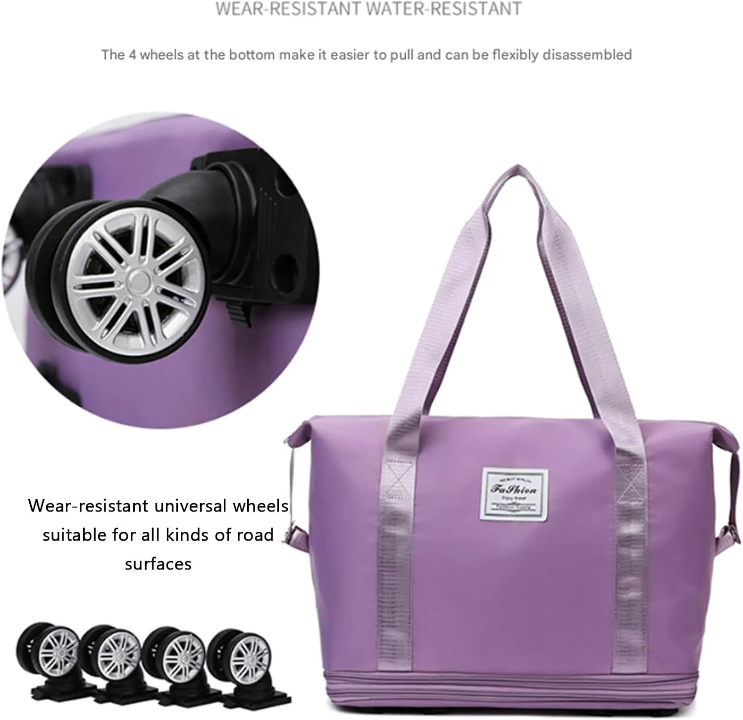 Pepepo Travel Bag with Wheels, 36/55L Klarson Expandable Bag with Wheels, 2025 New Large Capacity Travel Bag - Universal Wheel Removable, Expandable Foldable Duffle Bags (Purple)