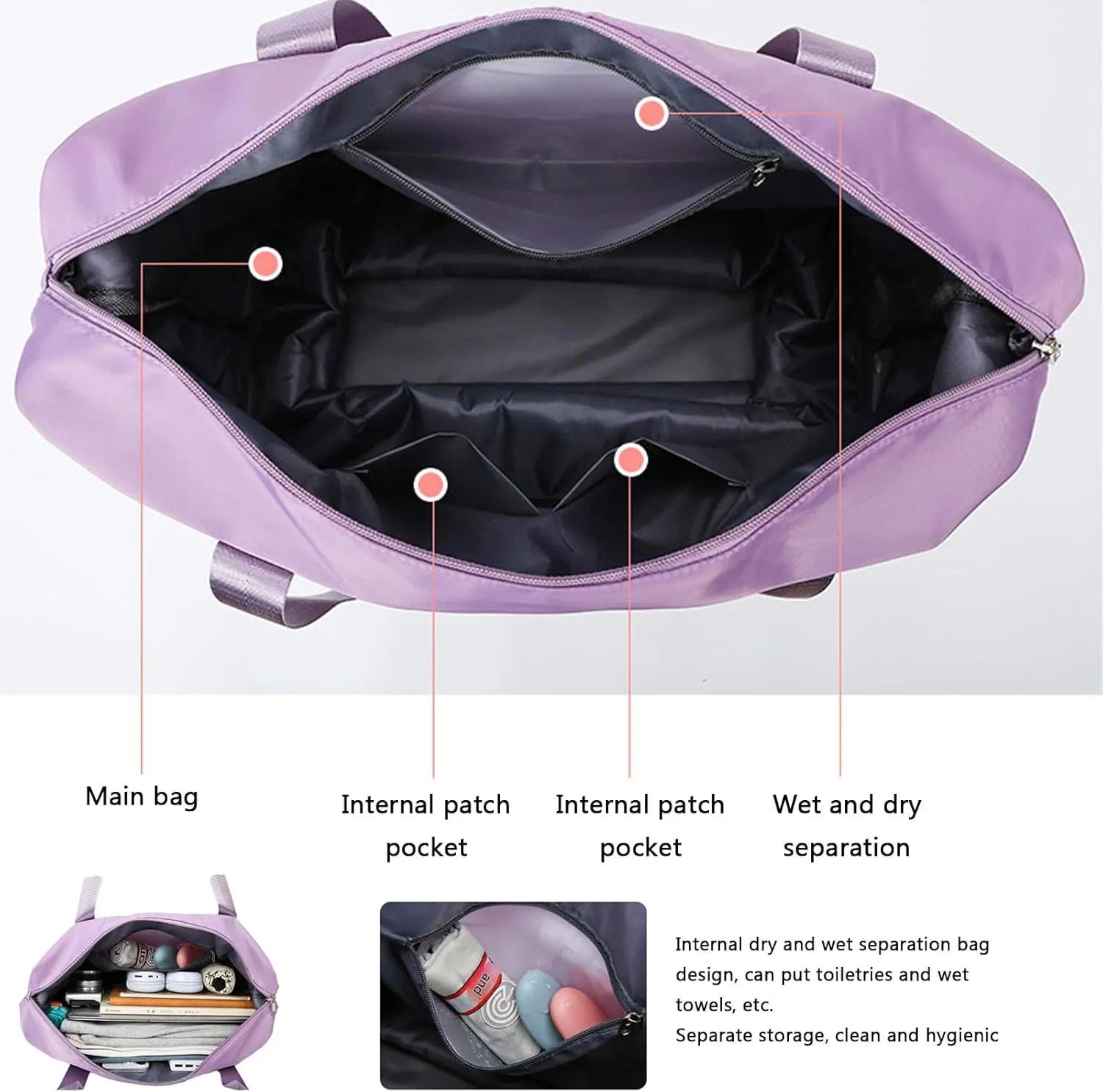 Pepepo Travel Bag with Wheels, 36/55L Klarson Expandable Bag with Wheels, 2025 New Large Capacity Travel Bag - Universal Wheel Removable, Expandable Foldable Duffle Bags (Purple)