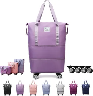 Pepepo Travel Bag with Wheels, 36/55L Klarson Expandable Bag with Wheels, 2025 New Large Capacity Travel Bag - Universal Wheel Removable, Expandable Foldable Duffle Bags (Purple)