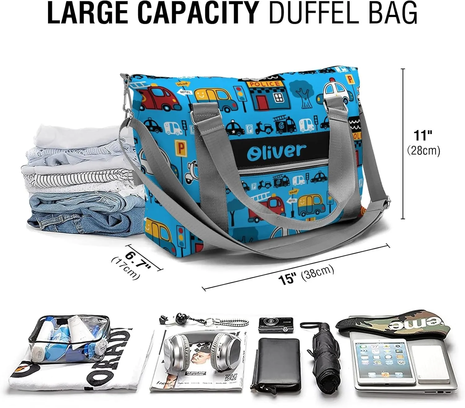 Personalized City House Car Street Lamp Sport Dance Bag,Custom Duffle Bag Gym Bag Customized Travel Duffel Bag with Name or Text