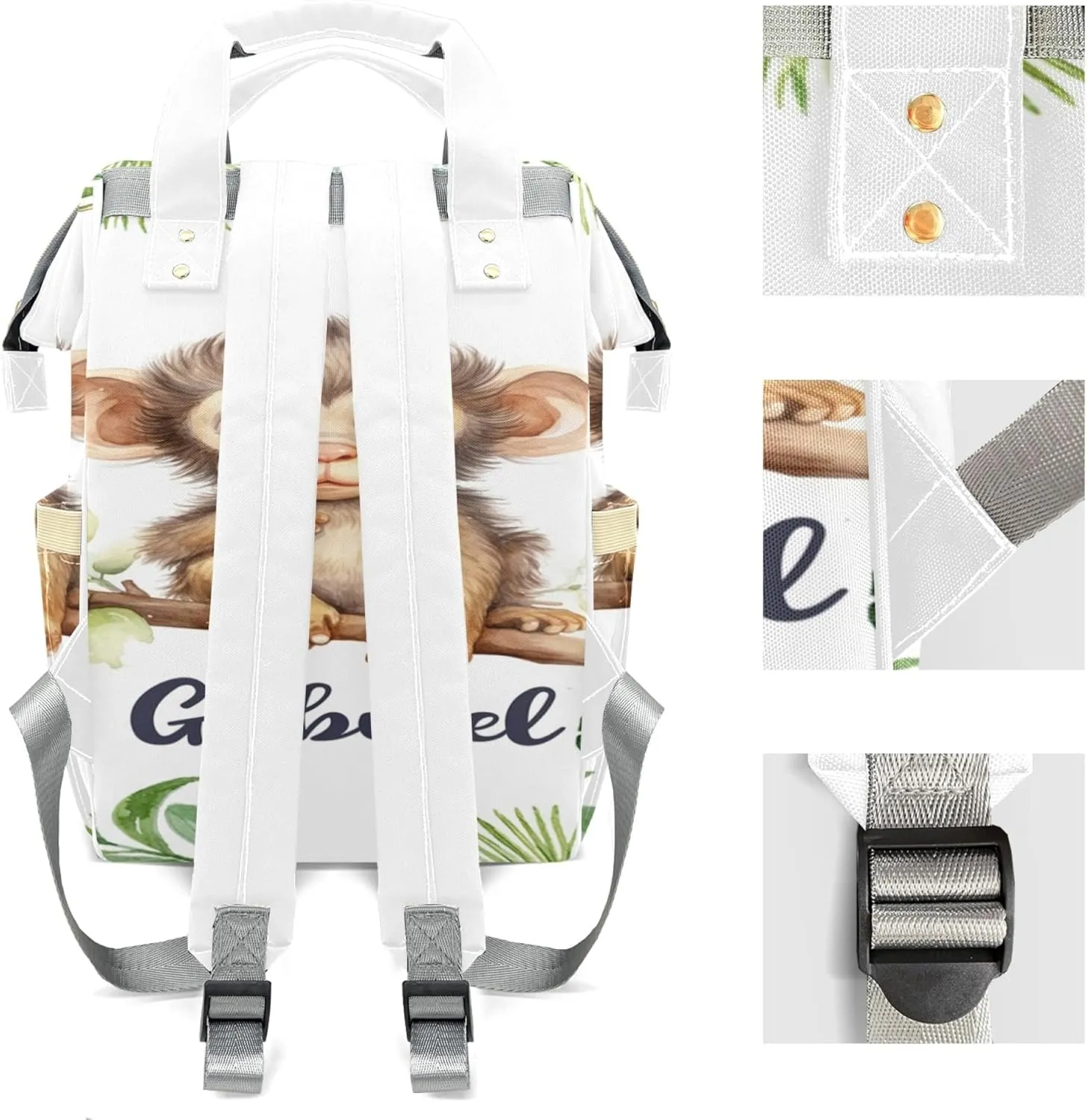 Personalized Diaper Backpack with Name, Custom Monkey Baby Backpack Diaper Bag, Boy Girl Multifunctional Mommy Bag