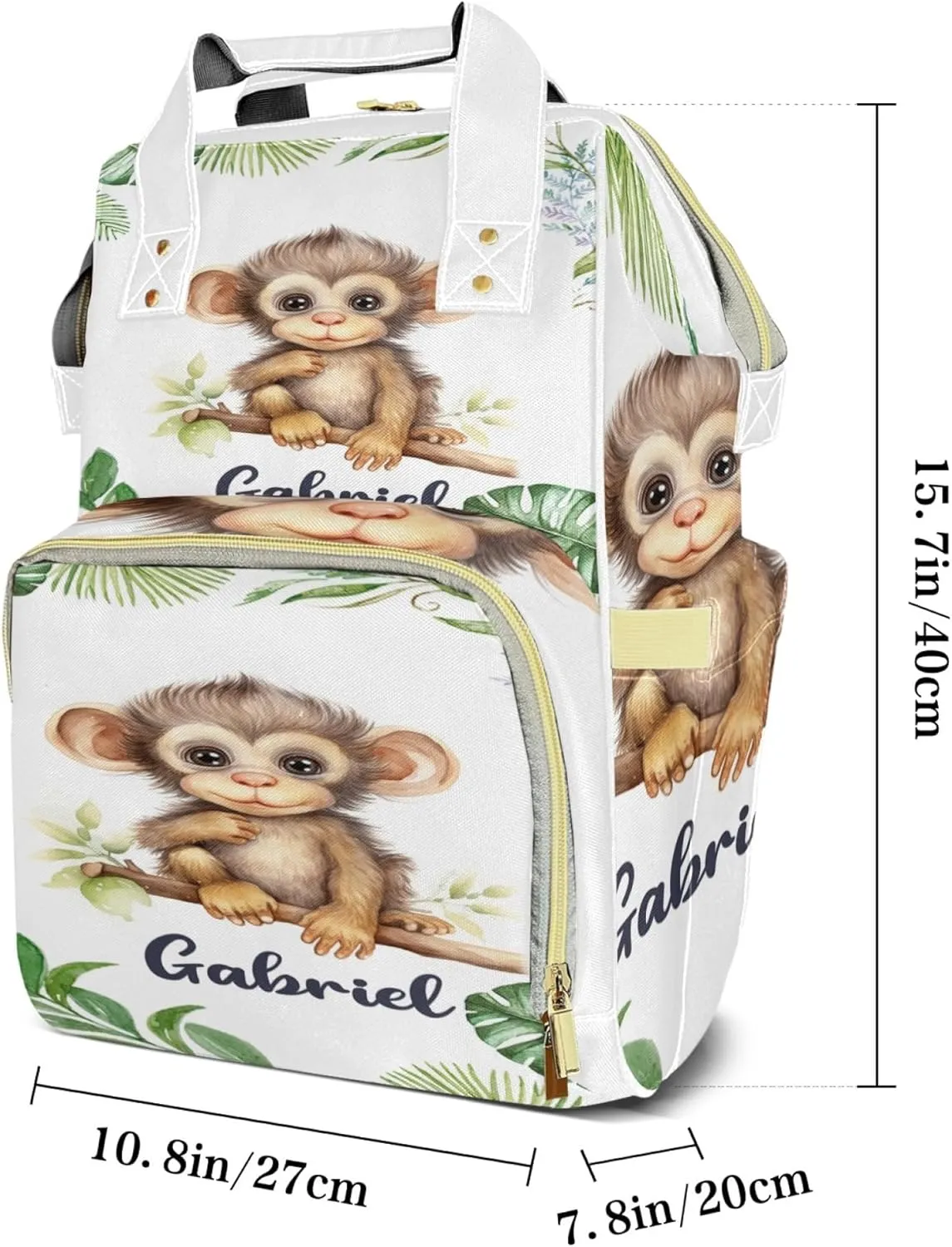 Personalized Diaper Backpack with Name, Custom Monkey Baby Backpack Diaper Bag, Boy Girl Multifunctional Mommy Bag
