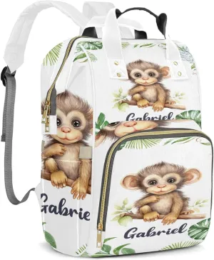 Personalized Diaper Backpack with Name, Custom Monkey Baby Backpack Diaper Bag, Boy Girl Multifunctional Mommy Bag