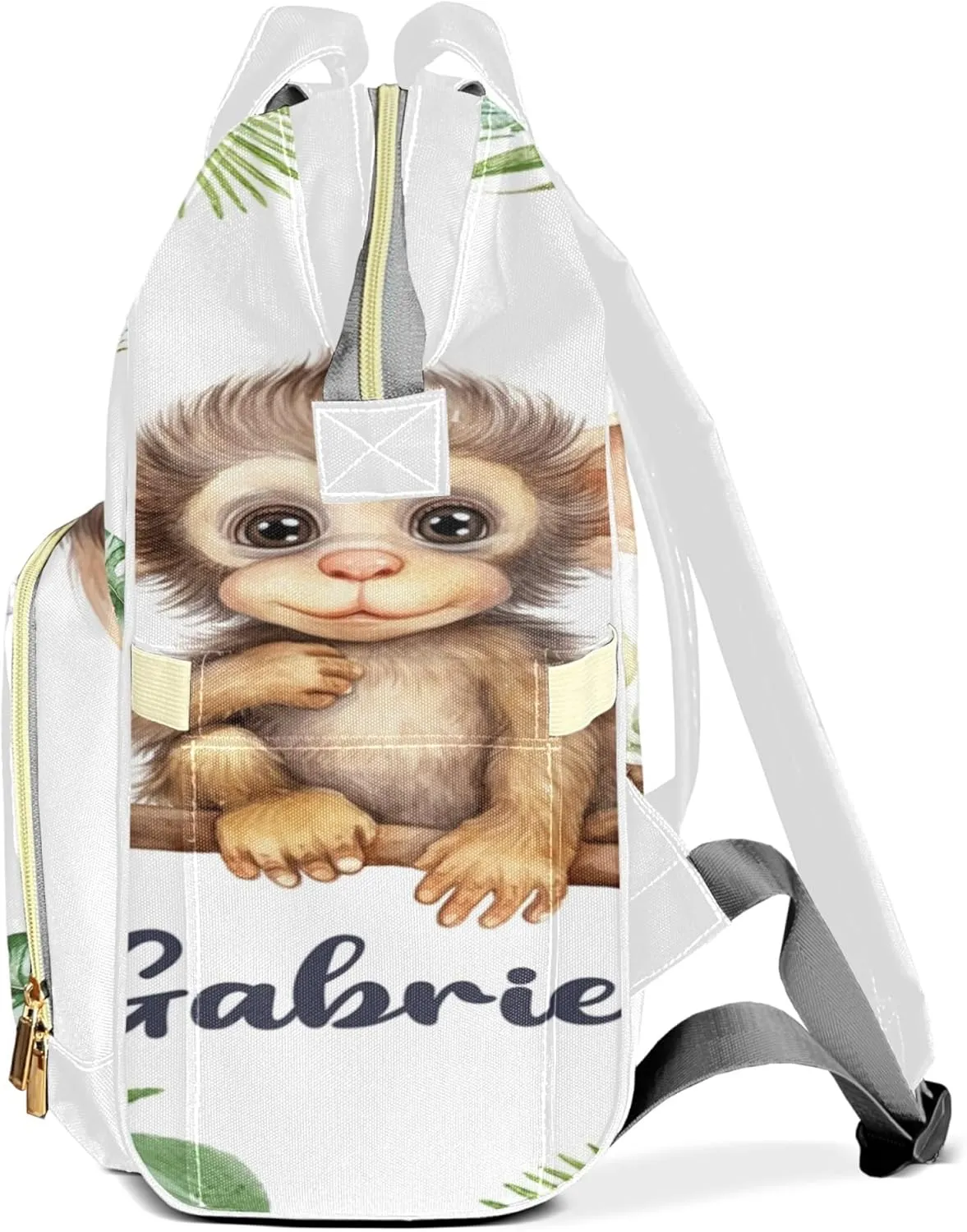 Personalized Diaper Backpack with Name, Custom Monkey Baby Backpack Diaper Bag, Boy Girl Multifunctional Mommy Bag