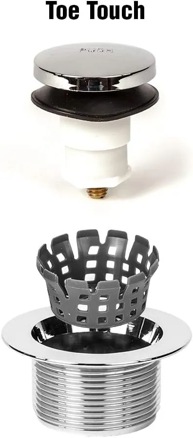 PF WaterWorks Toe Touch (Foot Actuated) Bath Tub Drain Assembly with Gasket - Coarse Thread 11.5 Threads Per Inch - Free Hair Catcher/Strainer;Polished Brass; PF0920-PB-TT-C