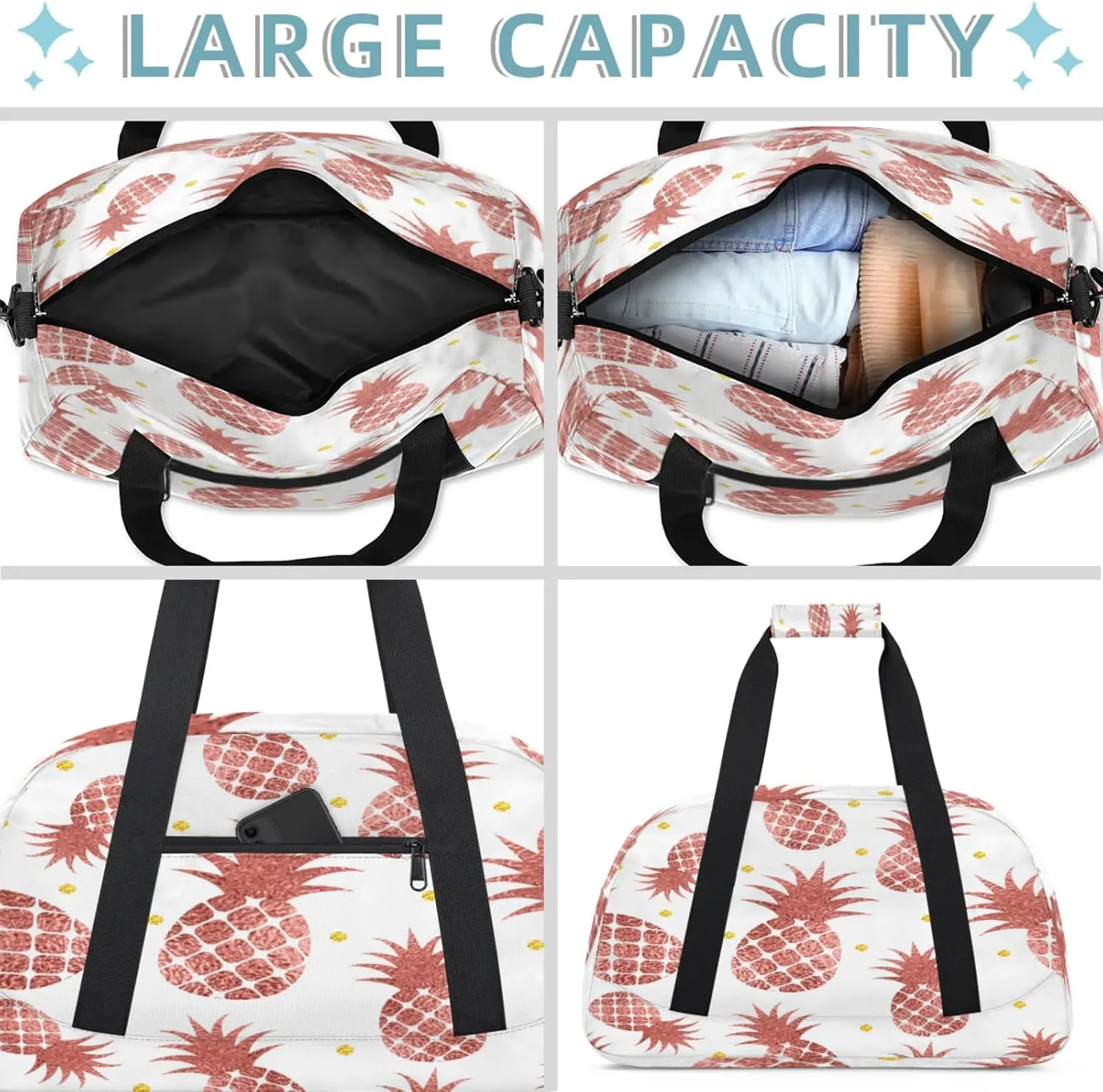 Pineapples Fruits Small Gym Bag 18 inch Carry On Duffel Bag for Weekender Travel Sports Workout Yoga Gymnastics Dance Ballet