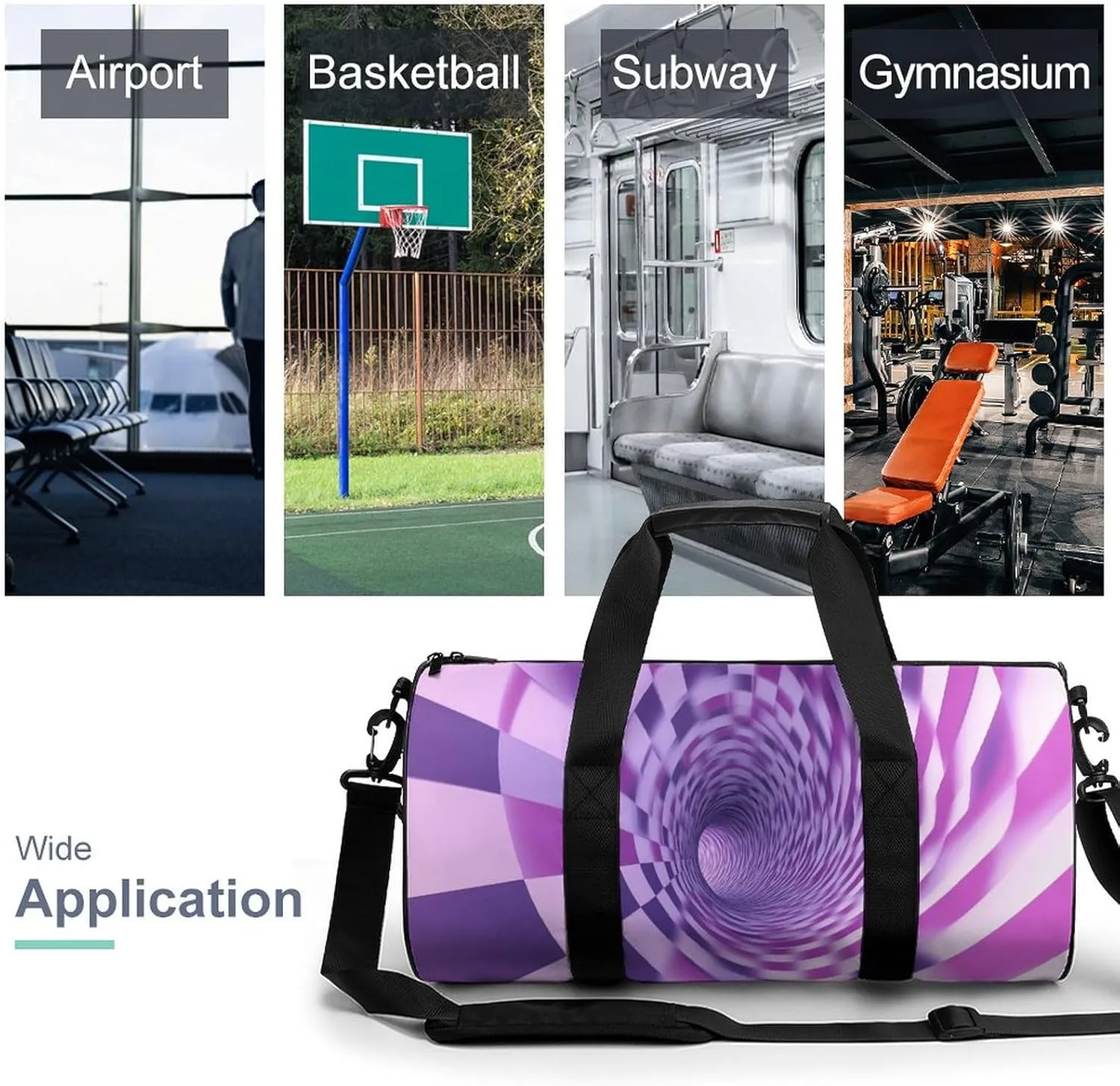 Pink And Lavender Swirling Checkered Pattern Travel Gym Bag for Women Men Optical Illusion Cylindrical Duffle Bag Sport Workout Bag with Shoulder Strap