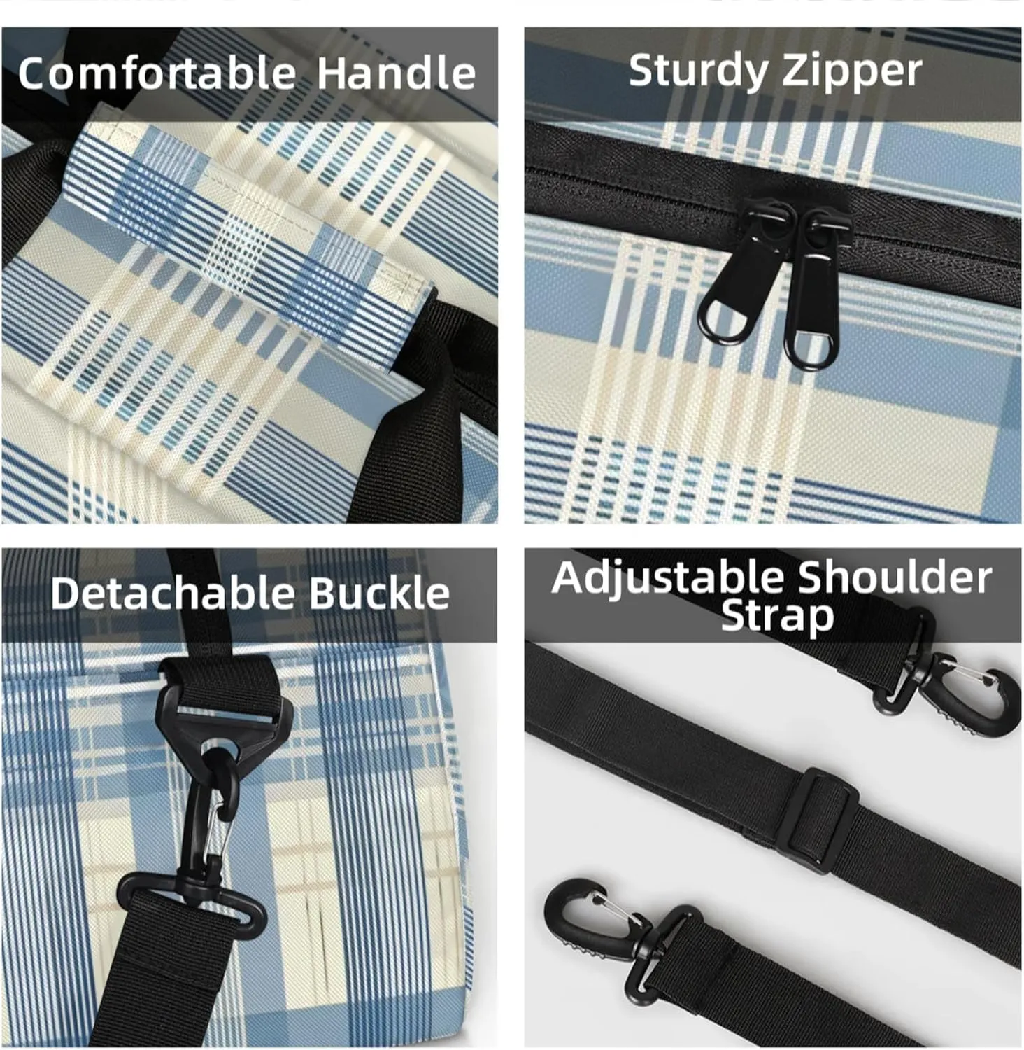 Plaid Blue Check Small Gym Bag 18 inch Carry On Duffel Bag for Weekender Travel Sports Workout Yoga Gymnastics Dance Ballet