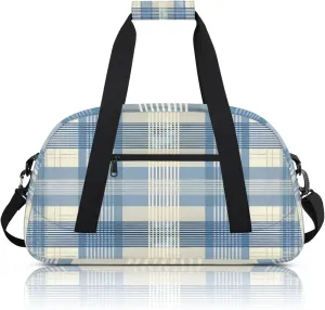 Plaid Blue Check Small Gym Bag 18 inch Carry On Duffel Bag for Weekender Travel Sports Workout Yoga Gymnastics Dance Ballet