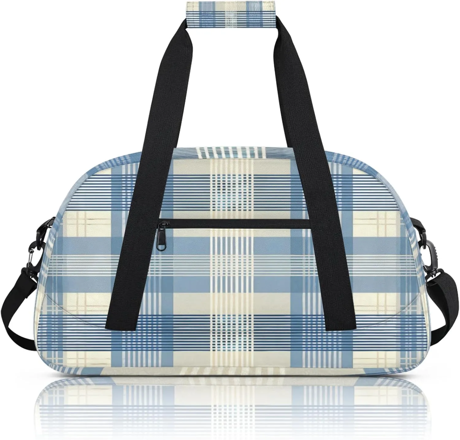 Plaid Blue Check Small Gym Bag 18 inch Carry On Duffel Bag for Weekender Travel Sports Workout Yoga Gymnastics Dance Ballet