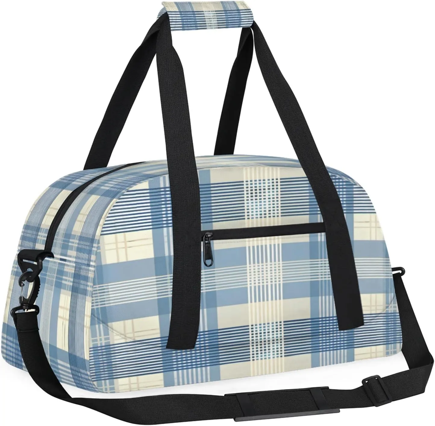 Plaid Blue Check Small Gym Bag 18 inch Carry On Duffel Bag for Weekender Travel Sports Workout Yoga Gymnastics Dance Ballet