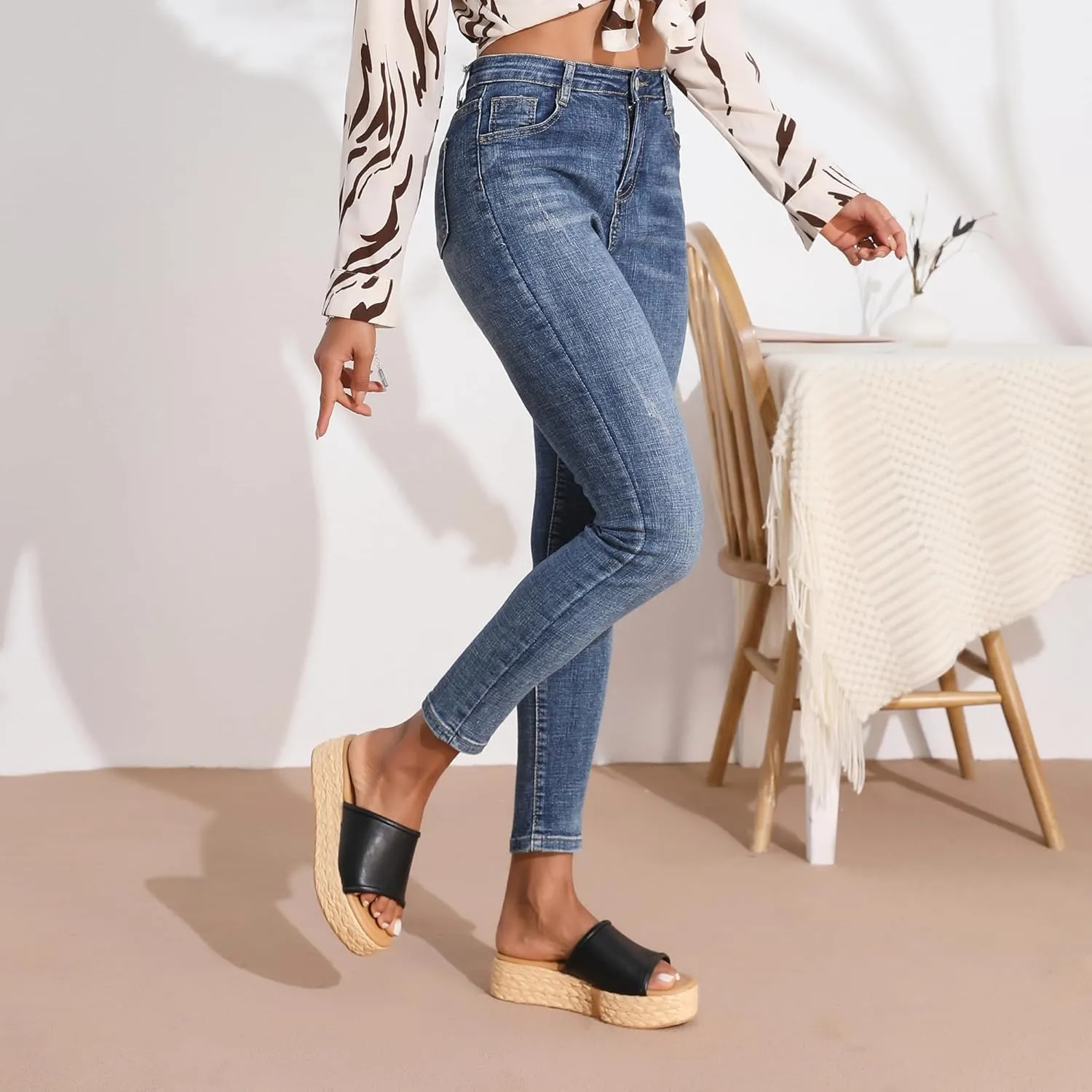 Platform Sandals Women Braided Sandals Slip on Wedge Sandal Summer Beach Wedge Dressy Sandal
