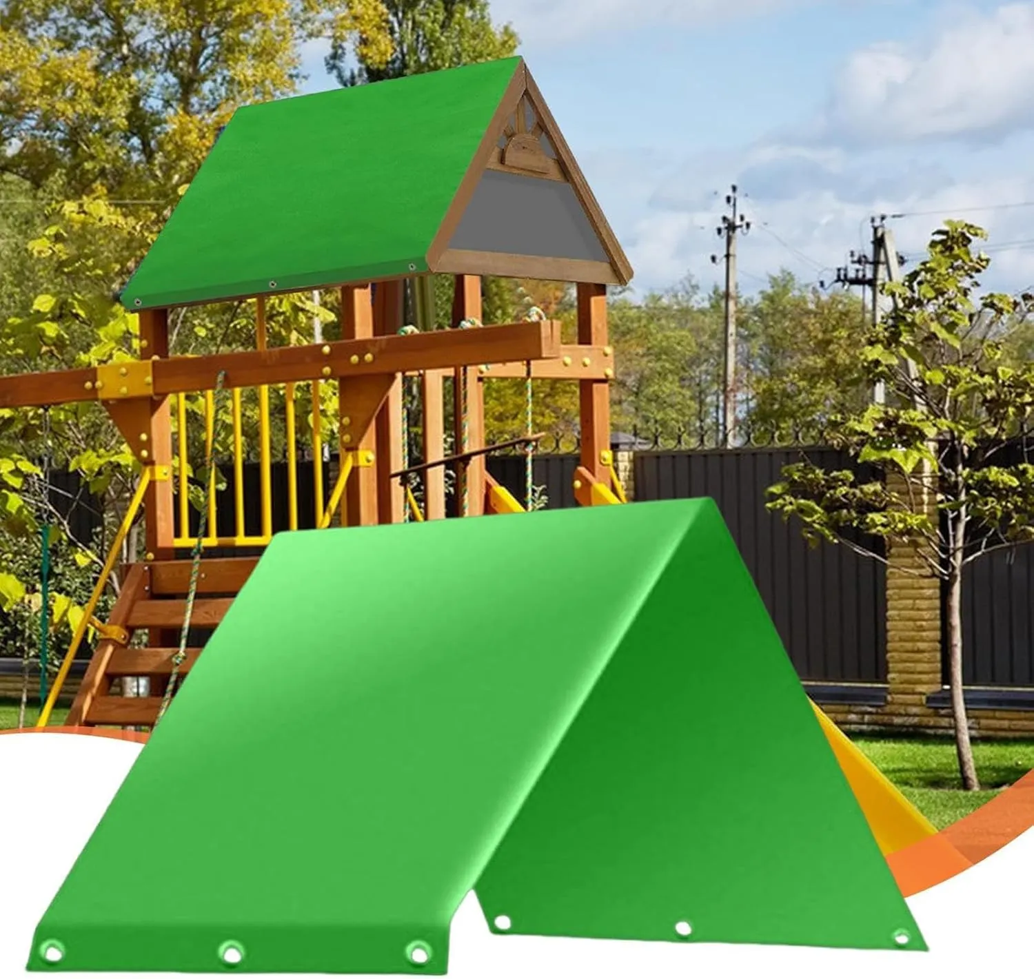 Playground Replacement Canopy, 52“ x 90” Swing Set Replacement Tarp, Kids Playground Roof Canopy Waterproof Snow Proof Tent Cover Replacement Tarp Sunshade (Green)
