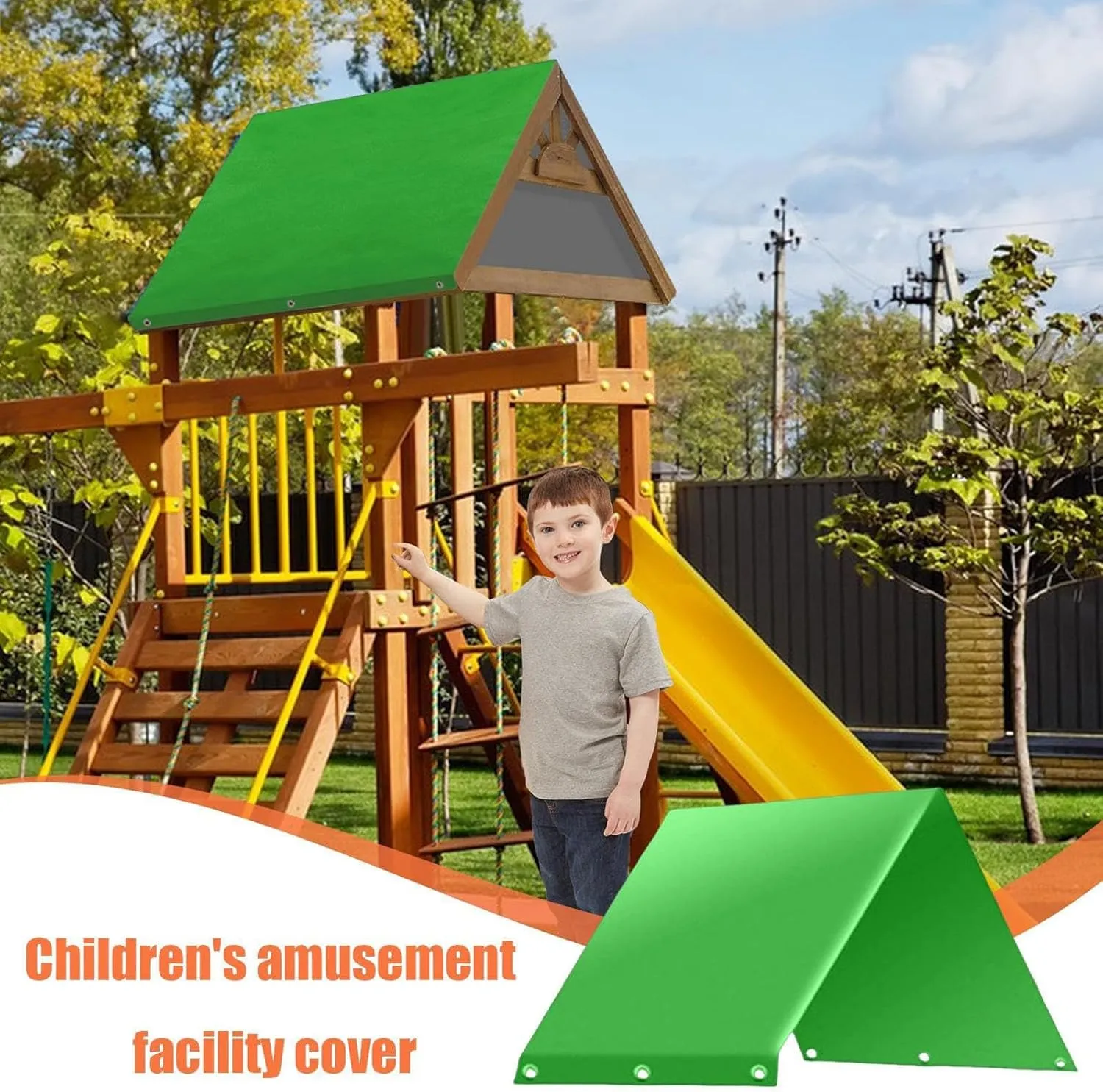 Playground Replacement Canopy, 52“ x 90” Swing Set Replacement Tarp, Kids Playground Roof Canopy Waterproof Snow Proof Tent Cover Replacement Tarp Sunshade (Green)