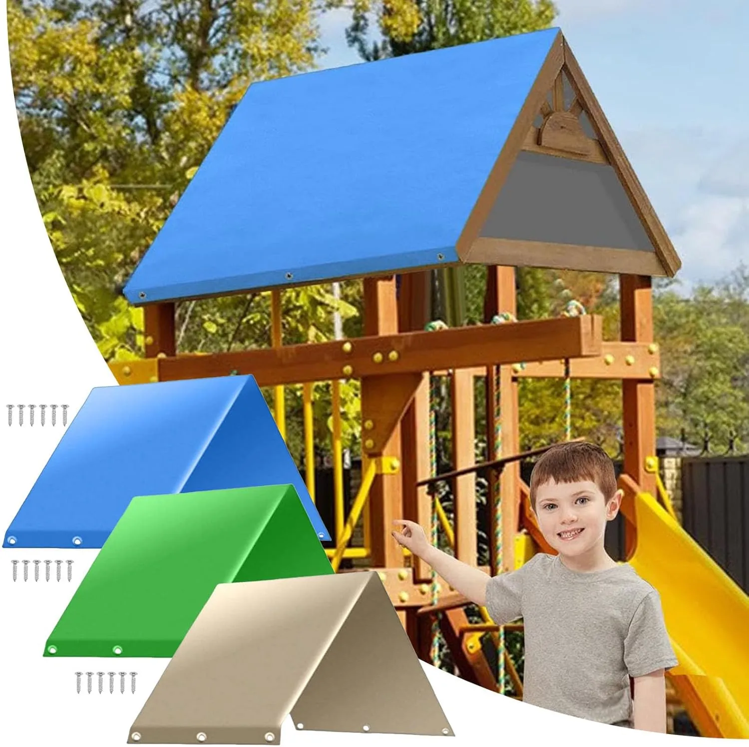 Playground Replacement Canopy, 52“ x 90” Swing Set Replacement Tarp, Kids Playground Roof Canopy Waterproof Snow Proof Tent Cover Replacement Tarp Sunshade (Green)