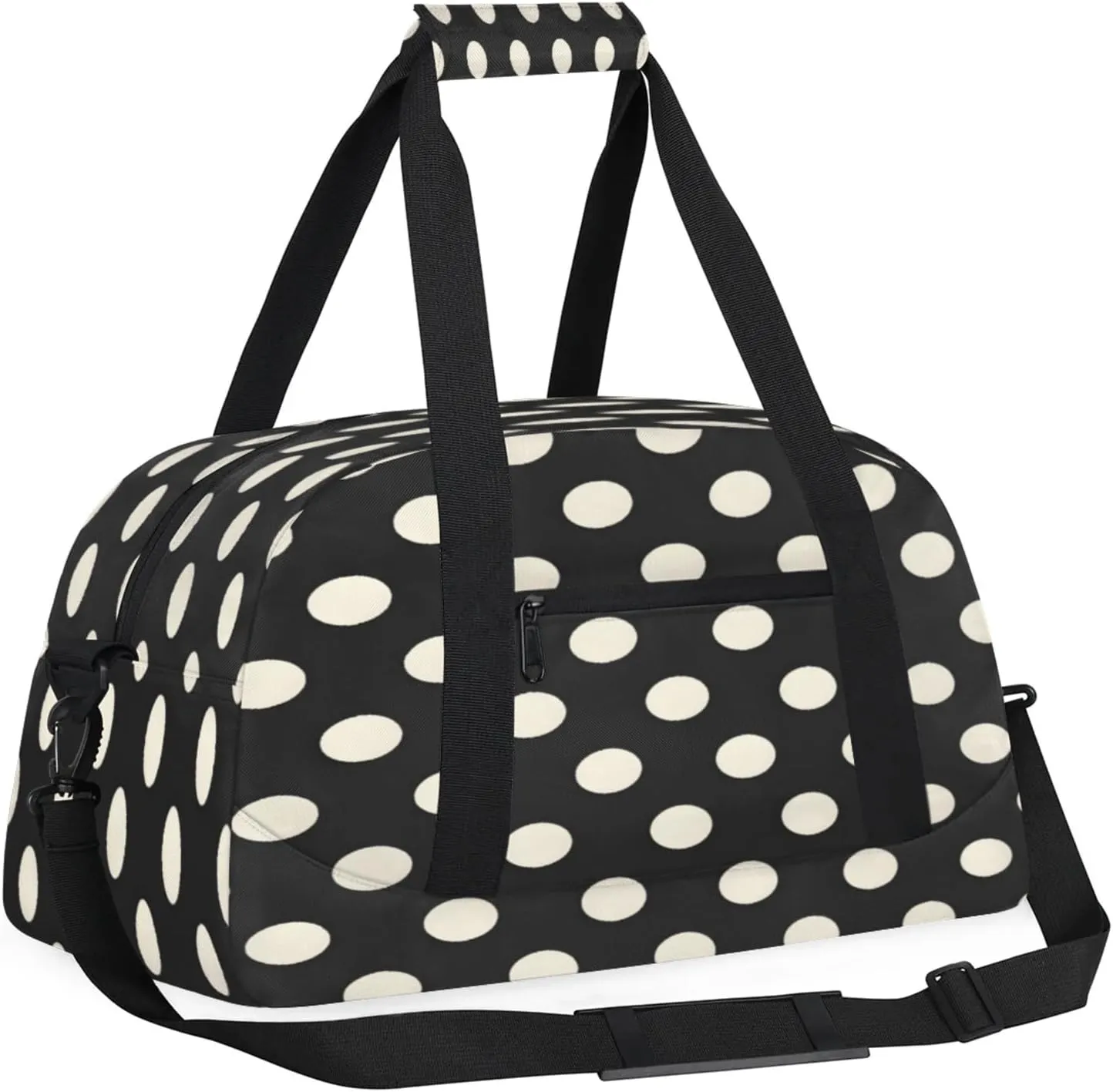 Polka Dot Black White Small Gym Bag 18 inch Carry On Duffel Bag for Weekender Travel Sports Workout Yoga Gymnastics Dance Ballet