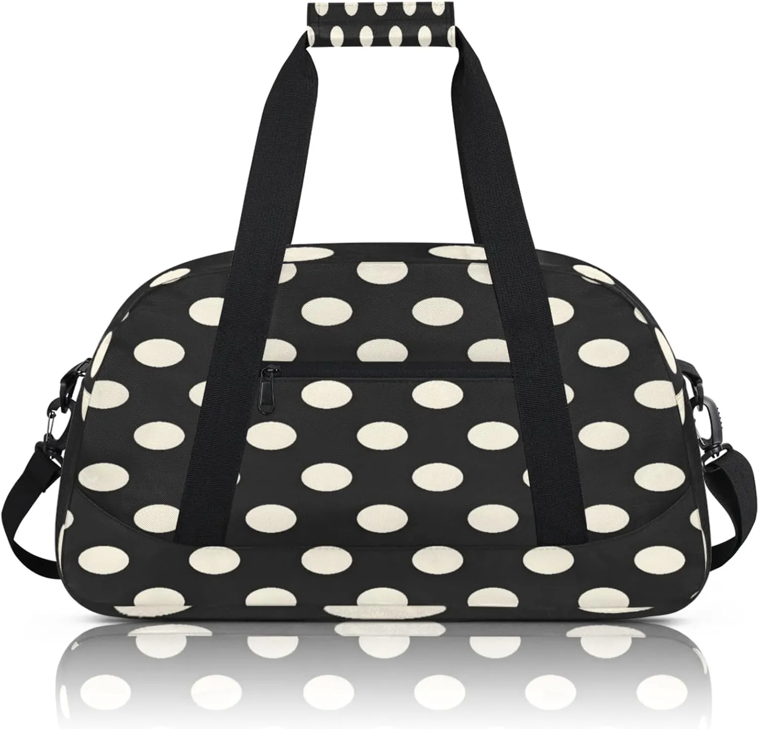 Polka Dot Black White Small Gym Bag 18 inch Carry On Duffel Bag for Weekender Travel Sports Workout Yoga Gymnastics Dance Ballet