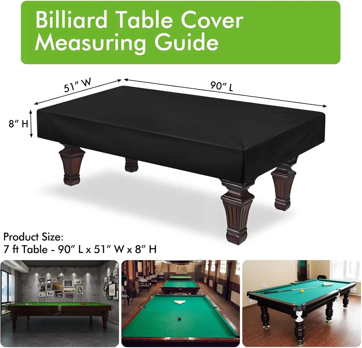 Pool Table Cover 7 Feet, Light Weight Farbric Billiard Table Covers, Waterproof & Dustproof Air Hockey Table Cover, Black (7FT)