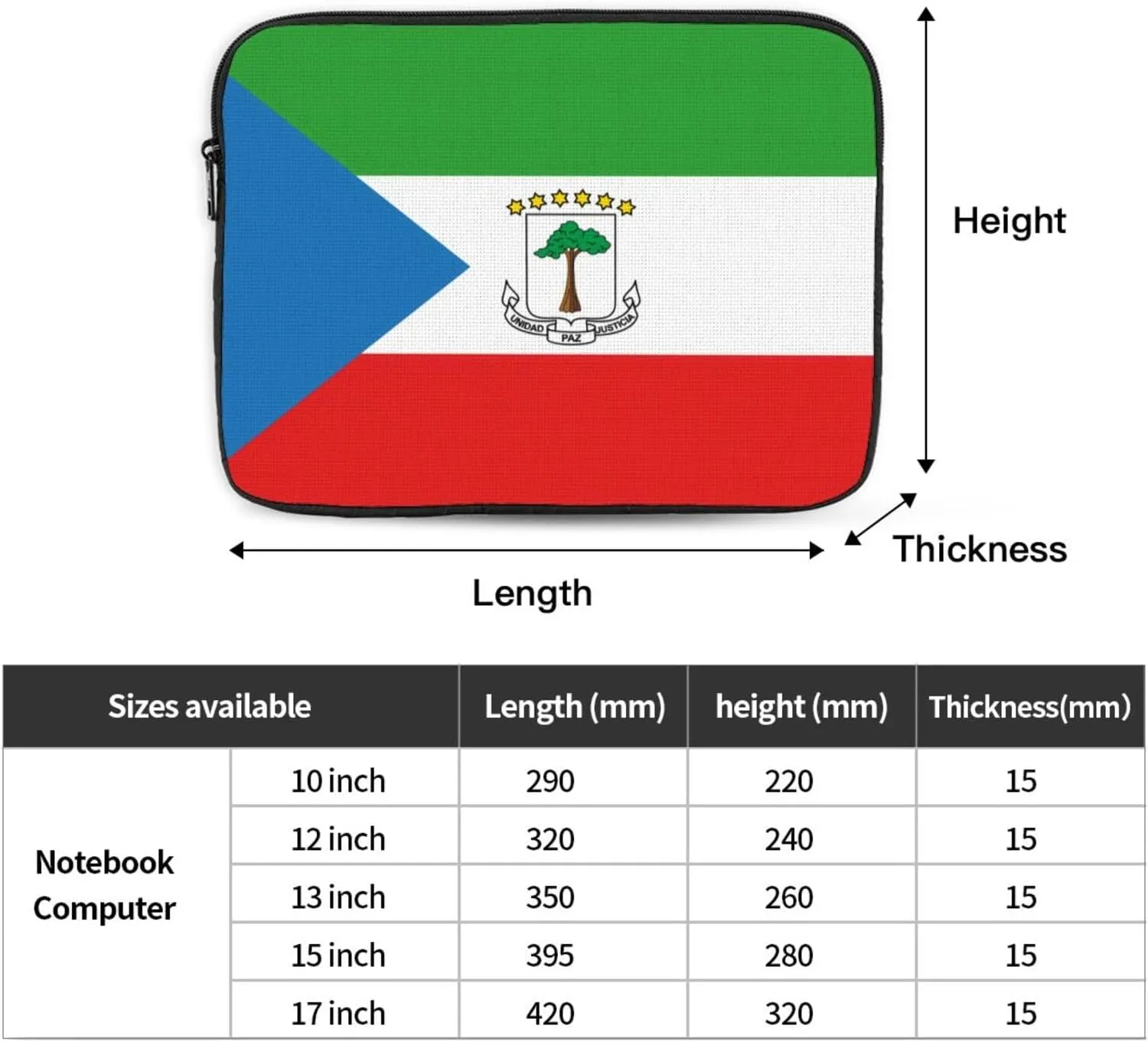 Portable Laptop Sleeve Case, Lightweight Laptop Bag for 17 inch Laptops & Tablets, for Travel, Office, Daily Use - Flag of Equatorial Guinea Print