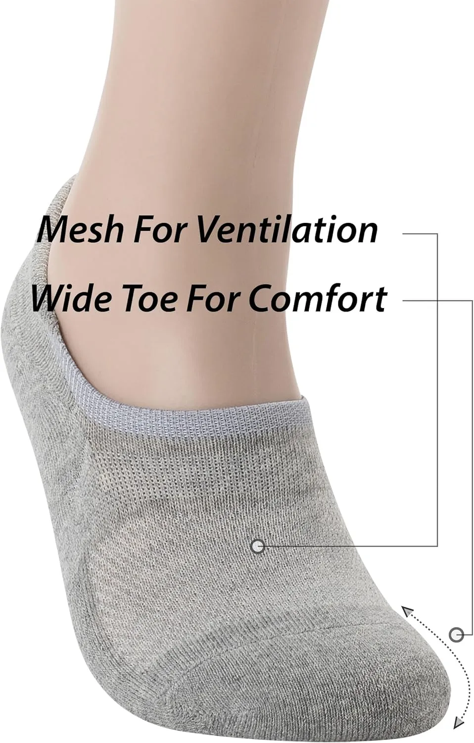 Pro Mountain Wide Toe Box No Show Running Socks For Health Unisex Arch Support Athletic Workout Heel Tab 6 Pack Size S to L