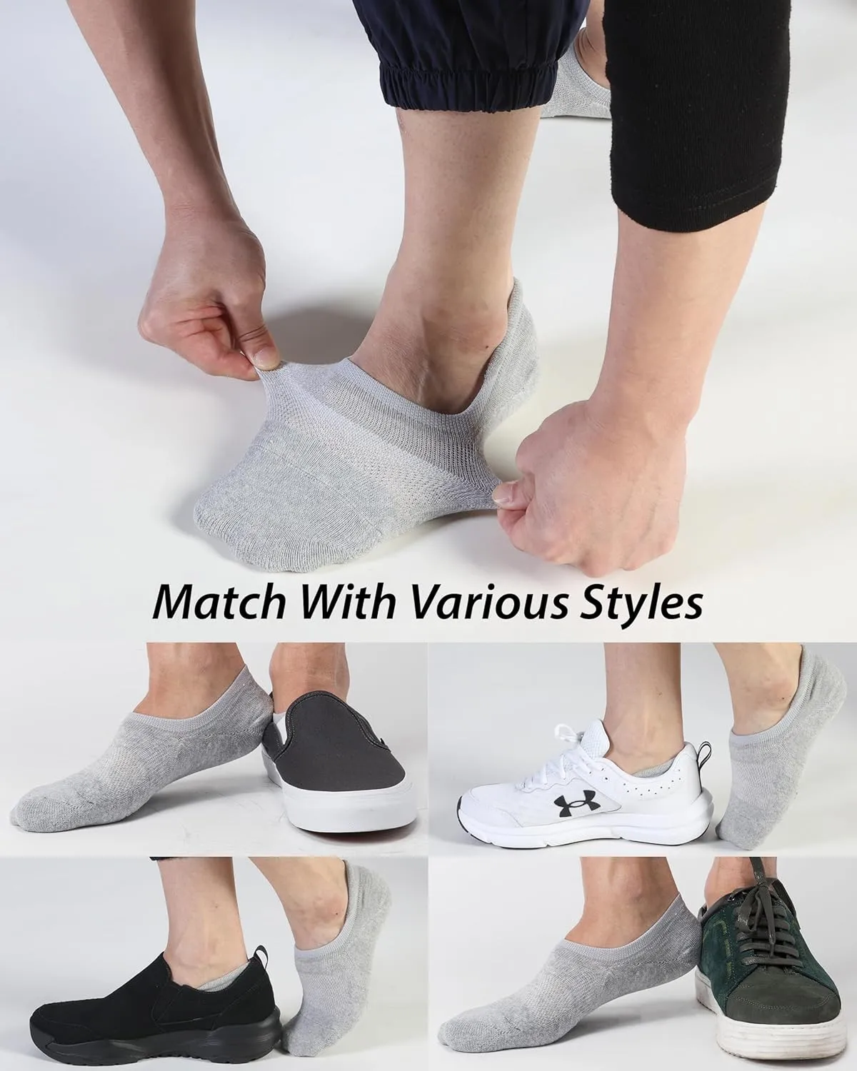 Pro Mountain Wide Toe Box No Show Running Socks For Health Unisex Arch Support Athletic Workout Heel Tab 6 Pack Size S to L