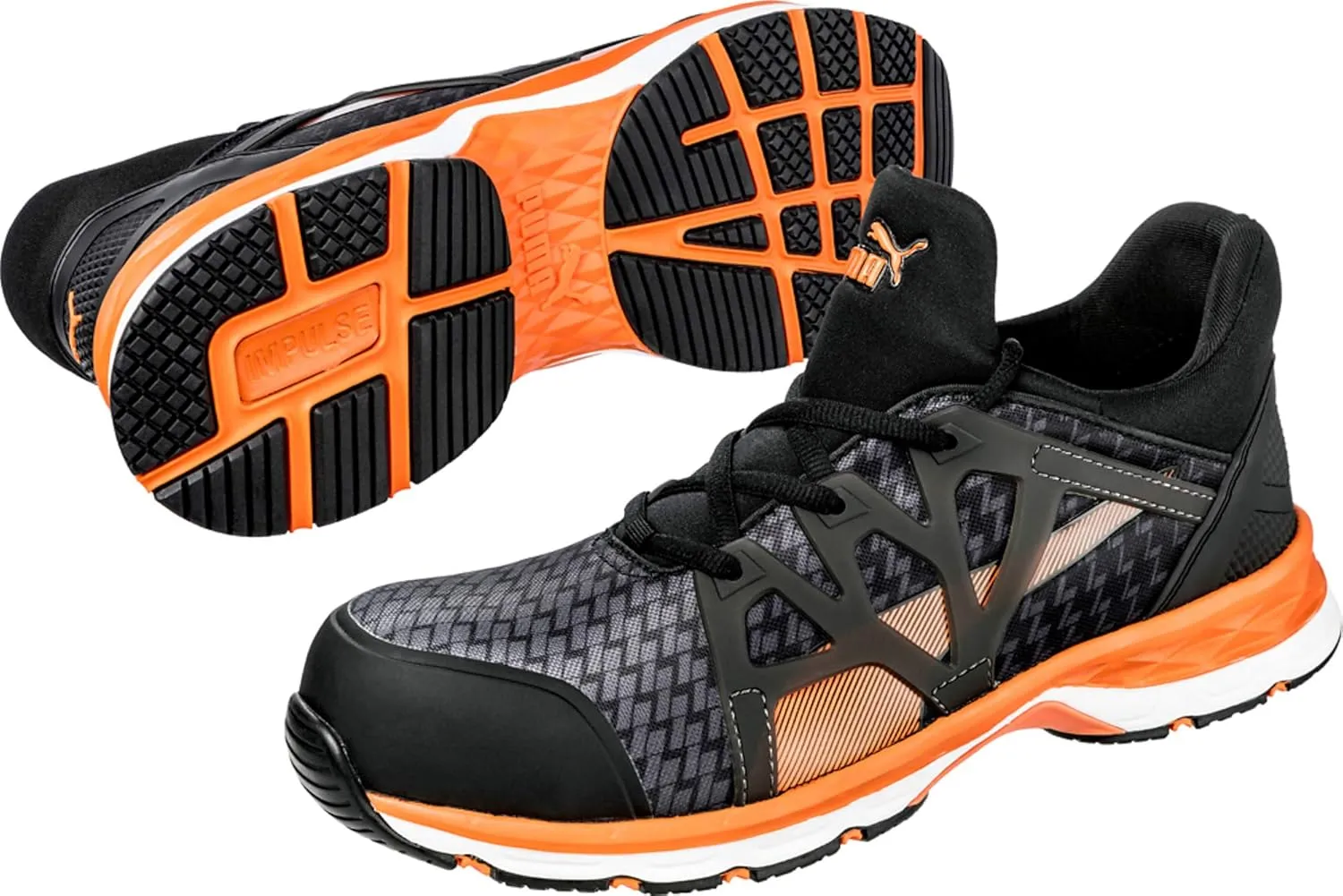 PUMA Men's Rush 20 Mid Industrial Shoe, Black-Orange, 9.5