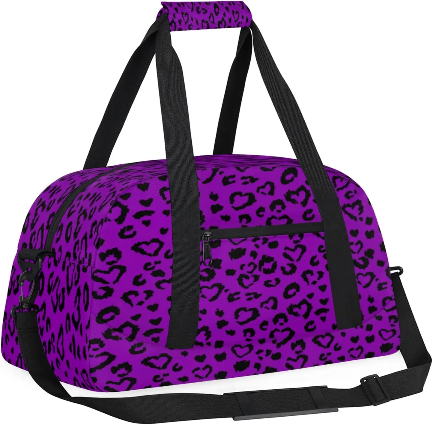 Purple Leopard Print Small Gym Bag for Women Men, Travel Duffle Bag Workout Dance Tote Bag Carry On Overnight Weekender Bag