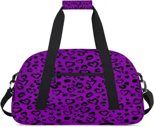 Purple Leopard Print Small Gym Bag for Women Men, Travel Duffle Bag Workout Dance Tote Bag Carry On Overnight Weekender Bag