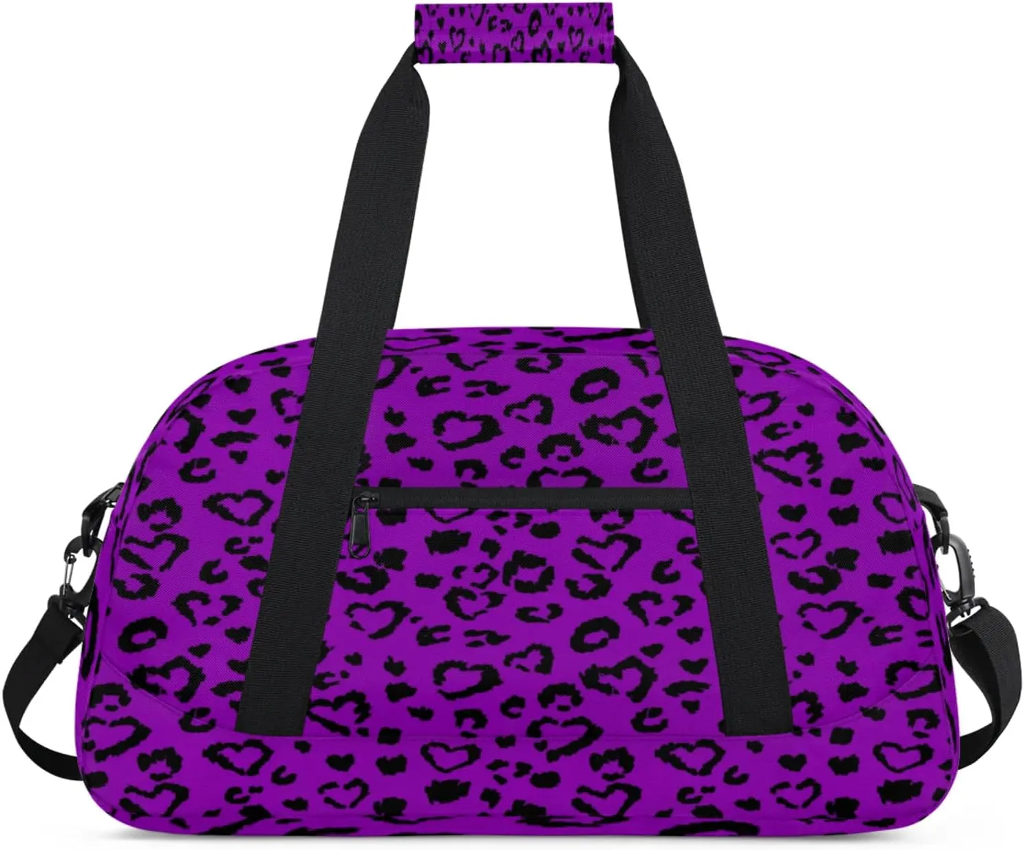 Purple Leopard Print Small Gym Bag for Women Men, Travel Duffle Bag Workout Dance Tote Bag Carry On Overnight Weekender Bag