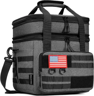 RalChyez Tactical Lunch Bag, 20L Large Heavy Duty Double Deck Insulated Lunch Box Leakproof Expandable Tote Cooler with Shoulder Strap for Adult Men Women Work Fishing Picnic Travel Gray