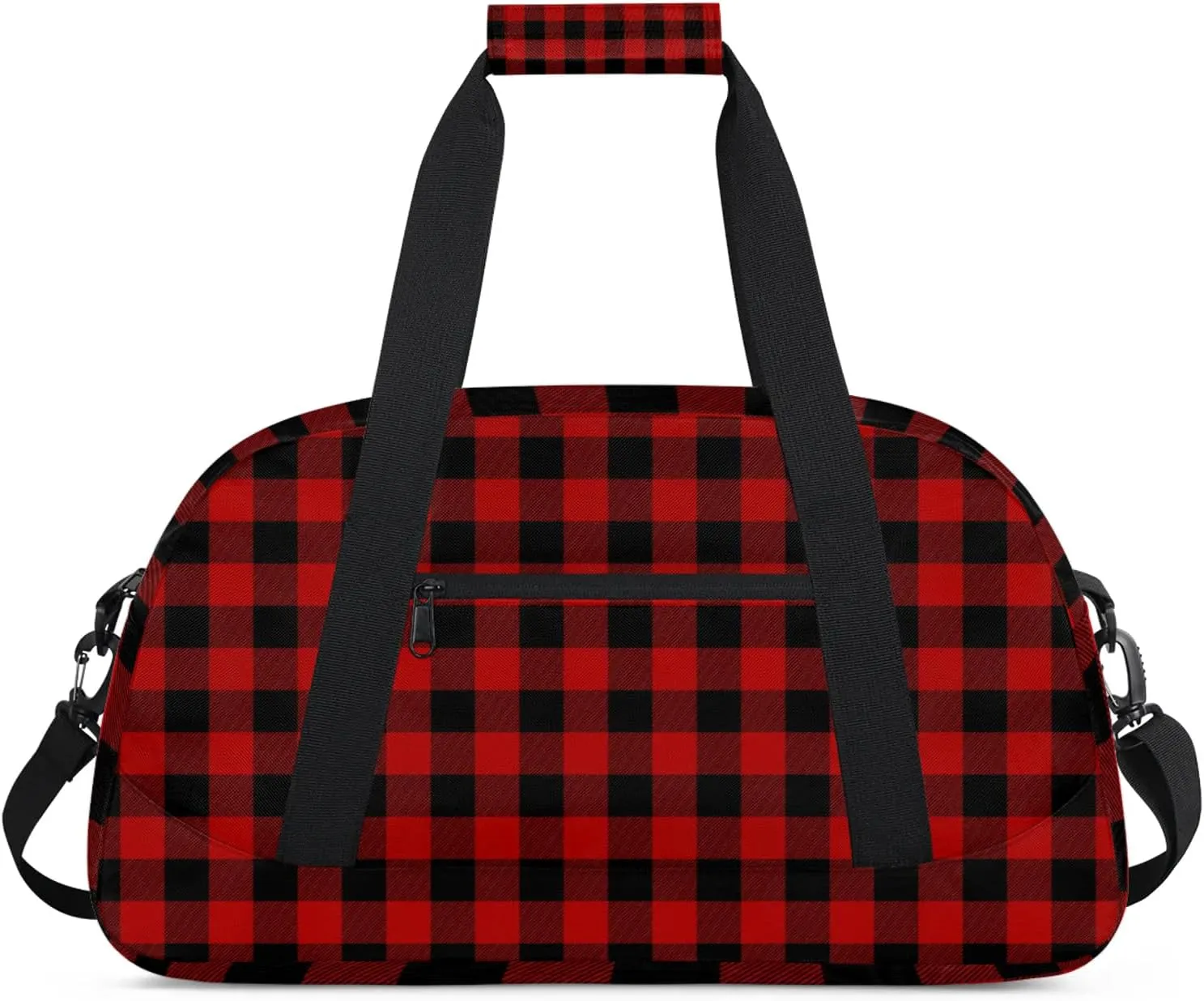 Red Buffalo Plaid 18 inch Small Gym Bag for Women and Men, Lightweight Carry On Weekender Bag Mini Duffel Bag for Travel Sports Workout
