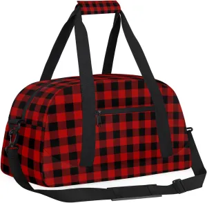 Red Buffalo Plaid 18 inch Small Gym Bag for Women and Men, Lightweight Carry On Weekender Bag Mini Duffel Bag for Travel Sports Workout