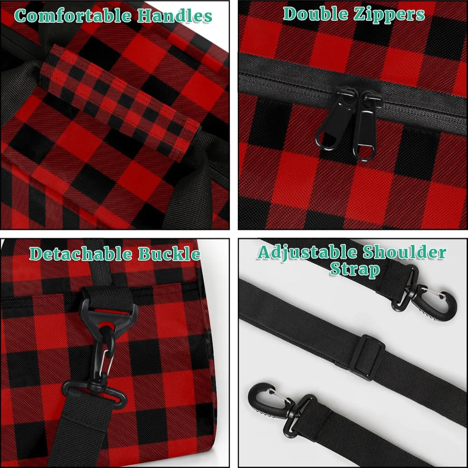 Red Buffalo Plaid 18 inch Small Gym Bag for Women and Men, Lightweight Carry On Weekender Bag Mini Duffel Bag for Travel Sports Workout