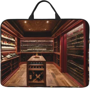 Red Wine Cellar 14in Laptop Case Sleeve Bag – Shoulder Messenger Briefcase Carrying Handle and Accessory Pocket