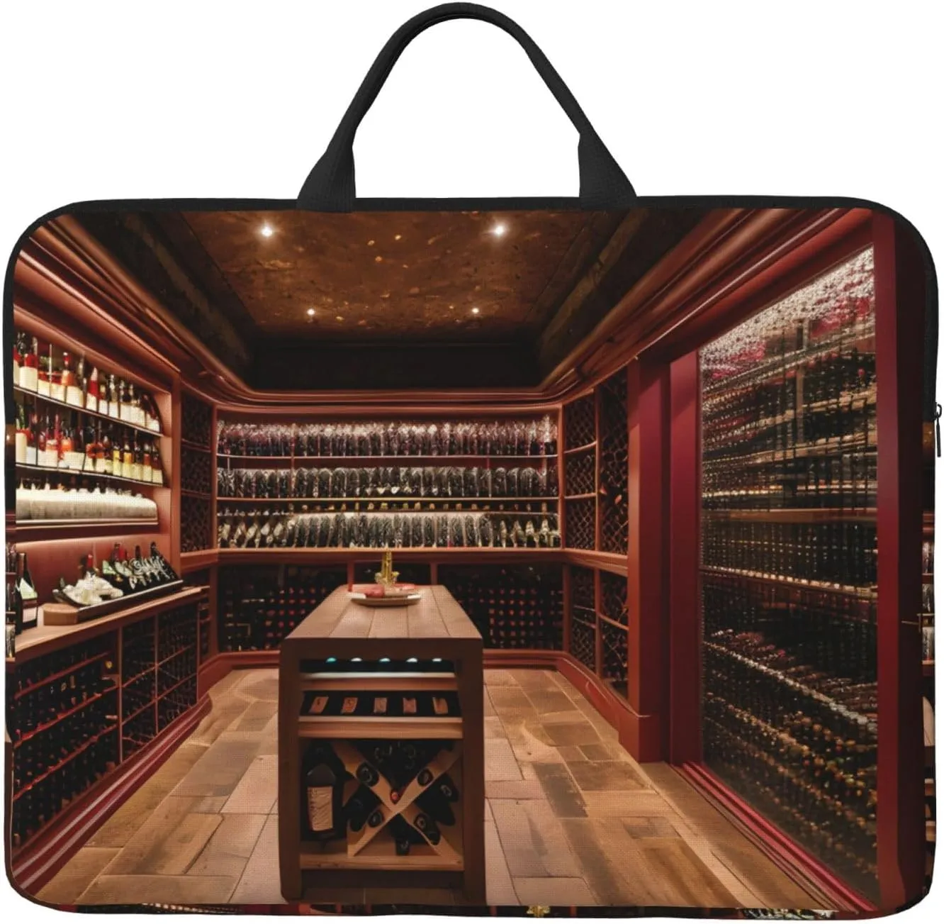 Red Wine Cellar 14in Laptop Case Sleeve Bag – Shoulder Messenger Briefcase Carrying Handle and Accessory Pocket