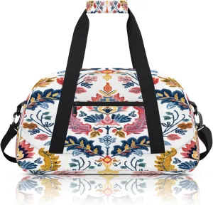 Retro Vintage Flowers Small Gym Bag 18 inch Carry On Duffel Bag for Weekender Travel Sports Workout Yoga Gymnastics Dance Ballet