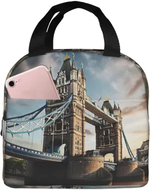 Reusable Insulated Lunch Bag Cooler Tote Box Meal Prep For Men & Women Work Picnic Or Travel,Historic Old Tower Bridge London Print